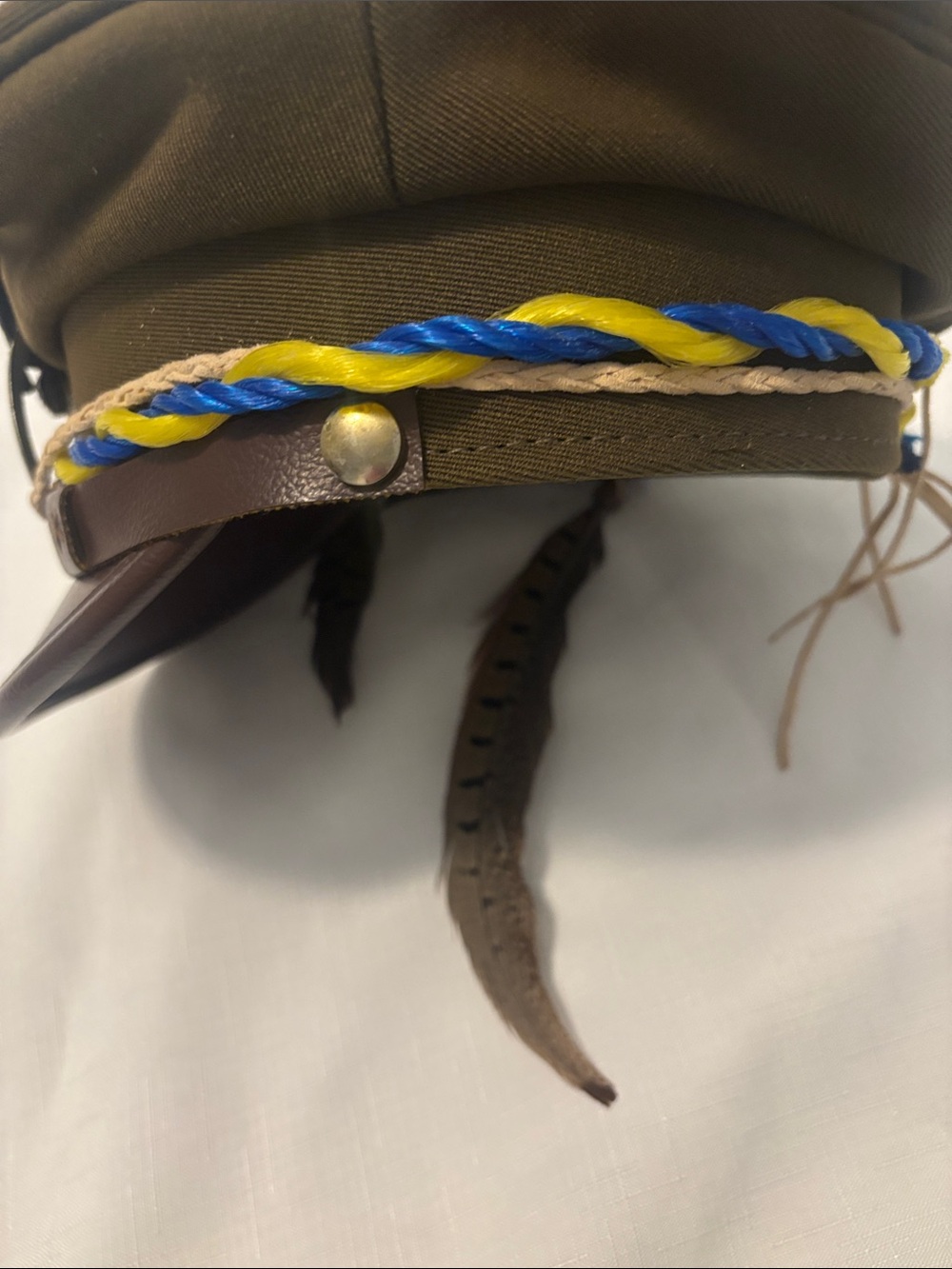 Burning Man custom Military Style Olive Green Peaked Cap w/Braided Trim Peace - Picture 5 of 11